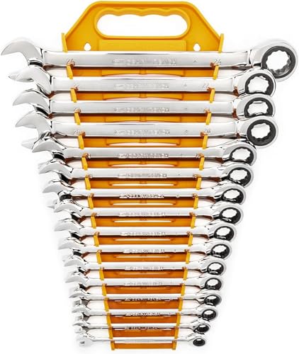 GEARWRENCH 16 Piece Ratcheting Combination Wrench Set with Tray | Metric | 9416 - size: Medium, style: 16 Piece Metric