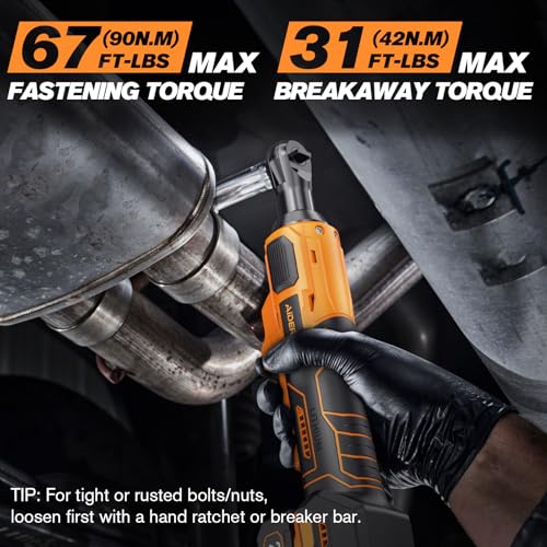 20V Brushless Cordless Ratchet Wrench 3/8", 67Ft-Lbs/ 90Nm Max Fastening Torque, 2x 2Ah Battery, 300RPM, Power Electric Ratchet Driver for Makita Battery, Set with 8 Sockets, 1/2"& 1/4"Adapter