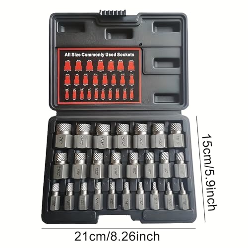 25-Piece Bolt Extractor Kit, 3/8 and 1/2-Inch Drive | High-Hardness CR-MO Lug Nut Remover Socket Set for Damaged Bolts and Automotive Repair