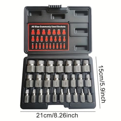 25-Piece Bolt Extractor Kit, 3/8 and 1/2-Inch Drive | High-Hardness CR-MO Lug Nut Remover Socket Set for Damaged Bolts and Automotive Repair