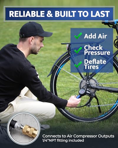 Presta Valve Adaptor Pump with Removable Schrader to Presta Valve Air Chuck – Accurate Bike Tire Inflator & Pressure Gauge for Air Compressor, 100 PSI - size: Presta & Schrader