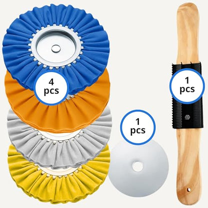 8 Inch Aluminum Polishing Kit – 6PCS Airway Buffing Wheel for Drill and Grinder Professional Rim Polishing and Metal Kit for Polished Aluminum Wheels Restoration and Shine
