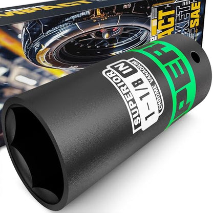 1/2" Drive Impact Socket, 1-1/8 inch Deep Socket, SAE, 6 Point, CR-V, for Car Repair, Loosen the Fastening Nut - size: 1/2" Drive 1-1/8 Inch Deep