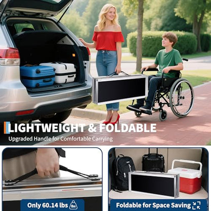 Portable Wheelchair Ramp Heavy Duty Aluminum Folding Ramp w/Non-Slip Surface, 600Lb Capacity, Threshold for Home Steps, Scooter for Car, Doorways, Curbs & Stairs (Foldable, Lightweight, Safety Lock) - size: 6 ft