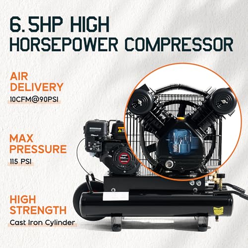 Albott 6.5HP Gas Powered Air Compressor 8 Gallon Portable Air Compressor | 196cc Loncin Engine Max 115PSI Pressure Pneumatic Tool Compatible Commercial and Residential Use - size: 8 Gal