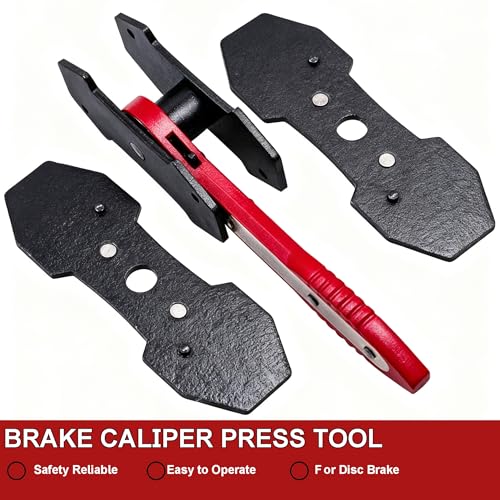 Brake Caliper Compression Tool Kit - 360° Swing Ratchet Piston Press Spreader with Caliper Hooks & 2 Steel Plates (Red) - Professional Brake Caliper Repair Tool for Automotive Maintenance