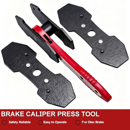 Brake Caliper Compression Tool Kit - 360° Swing Ratchet Piston Press Spreader with Caliper Hooks & 2 Steel Plates (Red) - Professional Brake Caliper Repair Tool for Automotive Maintenance