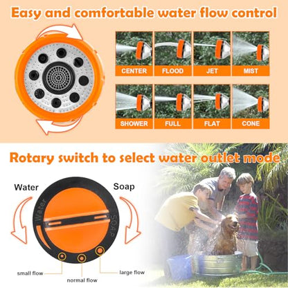 Upgrade Dog Washing Hose Attachment with Replacement Soap Bottle, 8 Spray Patterns Dog Wash Hose Attachment with Dog Washing Gloves, Suitable for Watering Plant, Patio, Cleaning, Showering Pet - color: Orange-2