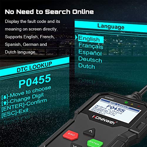 KONNWEI KW590 OBD2 Diagnostic Tool – Battery Tester, Full OBDII Functions Code Reader, Engine Fault Code Scanner, Check Engine Light Reset, Universal Car OBD2 Scanner,or Vehicles 1996 & Newer