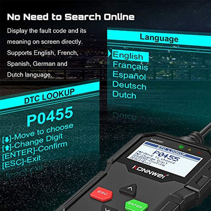 KONNWEI KW590 OBD2 Diagnostic Tool – Battery Tester, Full OBDII Functions Code Reader, Engine Fault Code Scanner, Check Engine Light Reset, Universal Car OBD2 Scanner,or Vehicles 1996 & Newer