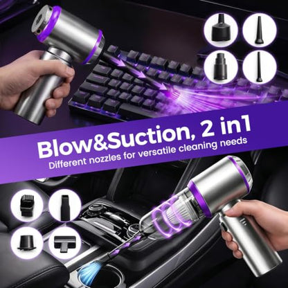 Cordless Mini Hand Car Vacuum Rechargeable, Hand Held Portable Vacuum , 21000PA High Power Small Vacuum Cleaner, Compressed Air Duster & Air Blower & Aspiradora Para Carro for Car, Home, Office, Pet