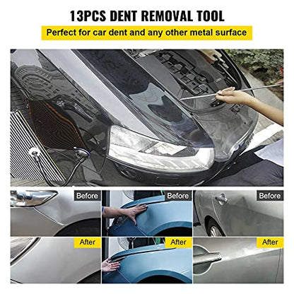VEVOR Rods Dent Removal Kit, 13 Pcs Paintless Dent Repair Rods, Stainless Steel Dent Rods, Whale Tail Dent Repair Tools, Professional Hail Dent Removal Tool For Minor Dents, Door Dings And Hail Damage - style: 13 Pcs with 5 Rods