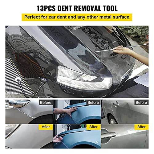 VEVOR Rods Dent Removal Kit, 13 Pcs Paintless Dent Repair Rods, Stainless Steel Dent Rods, Whale Tail Dent Repair Tools, Professional Hail Dent Removal Tool For Minor Dents, Door Dings And Hail Damage - style: 13 Pcs with 5 Rods