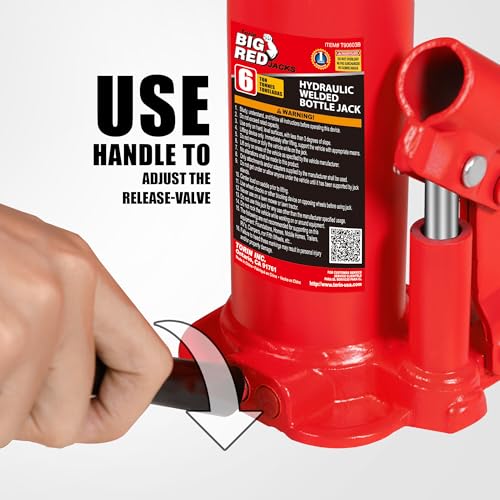 BIG RED T90603B Torin Hydraulic Welded Bottle Jack, 6 Ton (12,000 lb) Capacity, Red - color: Red, size: 6 Ton