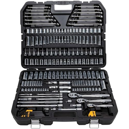 DEWALT Mechanics Tools Kit and Socket Set, 204-Piece Dewalt Tool Set, 1/4" & 3/8" & 1/2" Drive, Metric/SAE Deep and Shallow Sockets, 3/8" Hex Bits, Torx Bits, Spark Plugs, Wrenches (DWMT72165)