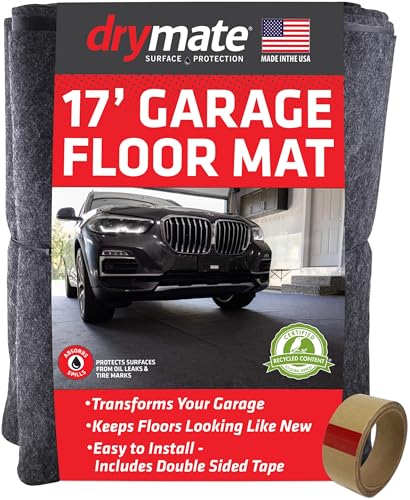 Drymate Garage Floor Mat, (17' x 7'4"), Protects Surfaces, Transforms Garage, Absorbent, Waterproof, Durable (USA Made) (Charcoal) (Includes Double Sided Tape) - size: 7'4" x 17' (Rectangular)