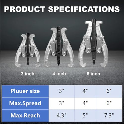 3 Pcs Puller Set, 3" 4" 6" Reversible Jaw Gear Extractor, 3 Jaw Puller, Heavy Duty Tool for Pulley, Flywheel, Wheel Bearing & Hub Removal, Auto Repair & Garage Maintenance