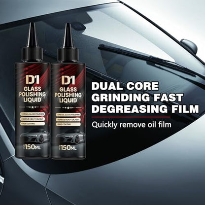 2PCS Bianca Glass Polishing Liquid D1, Bomini Car Glass Polishing, Anti-Fog Hydrophobic Coating Spray, Compound Windshield Cleaner Oil Film Remover Scratches, Wiper Marks & Oil Film with Sponge