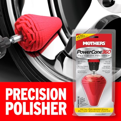 Mothers PowerCone 360, Polishing Tool with Quick Swap Bit (05146) | Patented Spherical Cone for Deep, Safe Metal Polishing in Hard-to-Reach Areas — Ideal for Wheels & Curved Surfaces - size: Single Unit