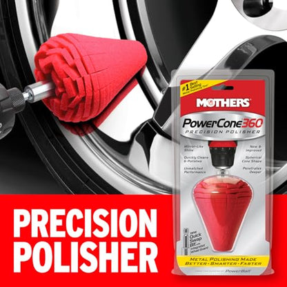 Mothers PowerCone 360, Polishing Tool with Quick Swap Bit (05146) | Patented Spherical Cone for Deep, Safe Metal Polishing in Hard-to-Reach Areas — Ideal for Wheels & Curved Surfaces - size: Single Unit