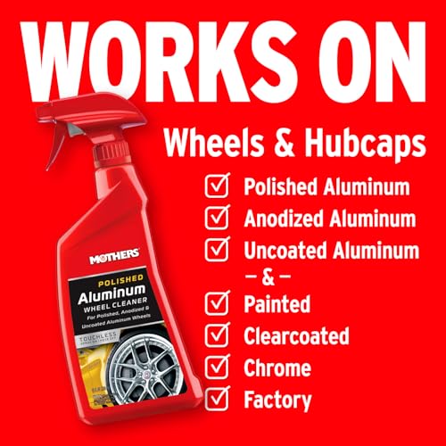 Mothers Polished Aluminum Wheel Cleaner, 24 oz. (06024) | Safely Cleans Uncoated Polished Aluminum & Anodized Wheels, Removes Brake Dust, Grease, Dirt & Grime, Easy Spray-On, Hose-Off - size: 24 Fl Oz (Pack of 1)
