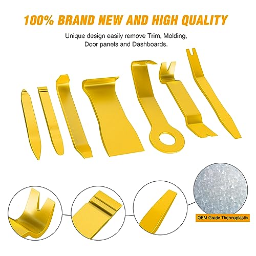 GOOACC 8PCS Auto Trim Scratch Removal Tool Car Audio Dash Panel Window Molding Fastener Remover Tool Kit-Yellow - color: Yellow, size: 8PCS Trim Removal