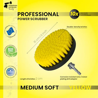 Premium Drill Brush Professional– 2in1 for Drill & Angle Grinder Medium-Soft 6 in Yellow | Scratch-Free Cleaning Brush for Tile, Grout, Bathtub, Shower, Fibreglass and Ceramic Surfaces - color: Yellow