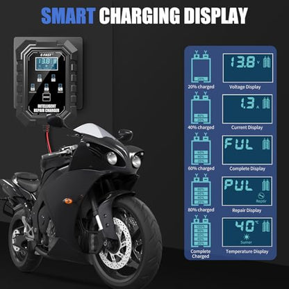 E-FAST 1.5A Smart Car Battery Charger,Lifepo4 Lead Acid 6V and 12V Automotive Charger,Automobile Trickle Charger,All in 1 Battery Maintainer,for Motorcycle AGM Lawn Mower Boat Marine Batteries