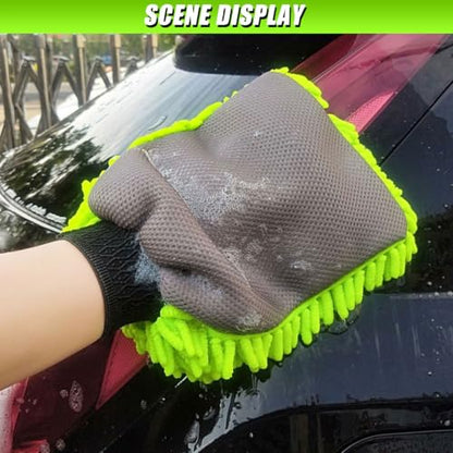 2PCS Microfiber Car Wash Mitt, Non-Scratch Chenille Microfiber Mitt, Auto Washing Sponge, Highly Absorbent Auto Washing and Detailing Glove for Cars, Trucks, SUVs, Boats