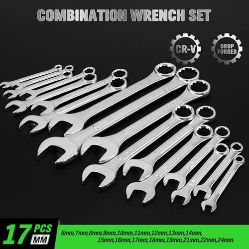 30-Piece Combination Wrench Set, Metric (6mm-24mm) & SAE (1''-1/4"), Standard Spanner Wrench Set, Mechanic Tool Sets with Rolling Pouch, Open End Wrenches for Household, Garage, Workshop, Auto Repairs - style: 30PCS Metric&SAE
