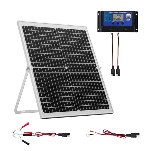 VEVOR 30W 12V Solar Panel Battery Charger, Solar Battery Trickle Charger Maintainer with Intelligent MPPT Controller & Adjustable Mount Bracket, IP67 Waterproof for Car Boat RV Motorcycle Trailer - style: 30W