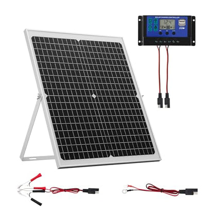 VEVOR 30W 12V Solar Panel Battery Charger, Solar Battery Trickle Charger Maintainer with Intelligent MPPT Controller & Adjustable Mount Bracket, IP67 Waterproof for Car Boat RV Motorcycle Trailer - style: 30W
