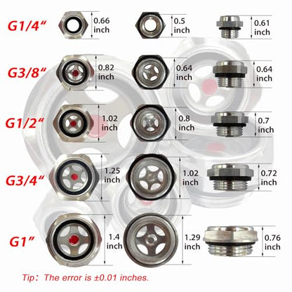 Air Compressor Oil Sight Glass G1/4'' G3/8'' G1/2'' G3/4'' G1'' 5pcs Level Gauge Compressor Sight Glass Oil Tank Gauge