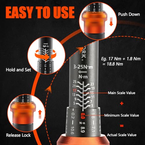 1/4 Torque Wrench, 3-25 Nm/26.6-221.3 in.lb, Mini 1/4" Drive Click Bike Torque Wrench Inch Pounds with 72-Tooth Dual-Direction, Small Bike Tool for Bicycle, MTB Maintenance, ±3% High Precision - size: 1/4-inch (mini, 3-25 nm /26.6-221.3 in.lb)
