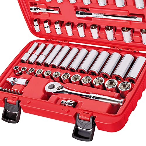 CARBYNE 55-Piece 3/8 in. Drive Socket and Ratchet Set, SAE and Metric, 6 Point, CrV Steel, 90-Tooth Ratchet, Deep and Standard Sockets, Storage Case