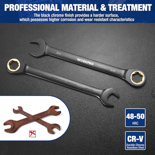 WORKPRO 22-Piece Ratcheting Wrench Set, Anti-slip Teeth, Ratchet Combination Wrench Sets with Organizer Box, Metric 6-18mm & SAE 1/4-3/4", Black Electrophoretic Coating - style: Regular