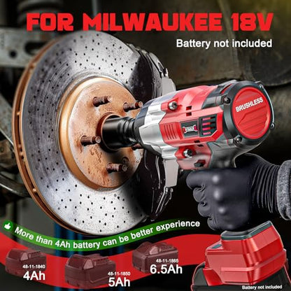 DIYtoolifz 3/4" Cordless Impact Wrench Compatible with Milwaukee 18V Battery: 1850FT-LBS(2500N.m) High Torque Impact Driver, Auto-Stop Reverse, 4-Speed Heavy Duty Impact for Car/Truck/Mower(Bare Tool) - size: 3/4 inch, style: Compatible with Milwaukee 18V