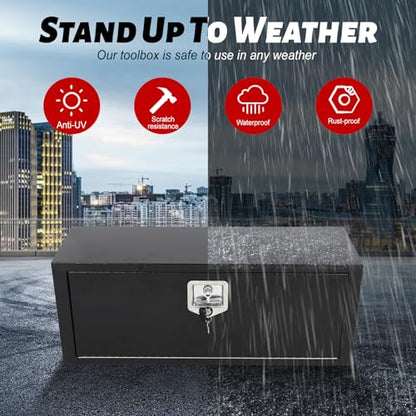 Heavy Duty Steel Plated Underbody Truck Tool Box with T-Handle Lock, Waterproof Tongue Box for Storage with Smooth Surface for Truck, Pickup, RV, Trailer - Black, 36" x 12" x 14" Inch - size: 36" x 12" x 14"