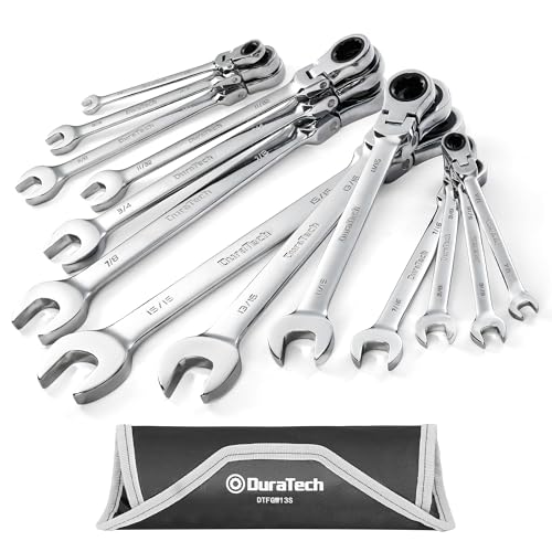 DURATECH Flex-Head Ratcheting Combination Wrench Set, SAE, 13-piece, 5/16'' to 1/4'', CR-V Steel, with Rolling Pouch | 5/16" to 1/4", CR-V Steel, Rolling Pouch - style: 13-Piece Set