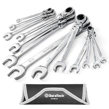 DURATECH Flex-Head Ratcheting Combination Wrench Set, SAE, 13-piece, 5/16'' to 1/4'', CR-V Steel, with Rolling Pouch | 5/16" to 1/4", CR-V Steel, Rolling Pouch - style: 13-Piece Set