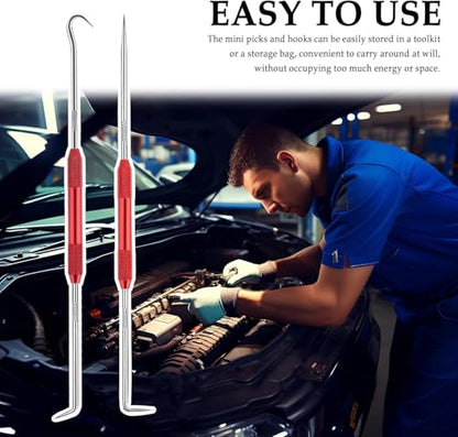 2PCS CarbonSteel Hook Tool and Pick Set,Car Accessories Double End Pick and Hook Set,Used to Automotive Repair,Cleaning Small Grooves,Remove O-Rings,Applicable to Most Cars (Red)