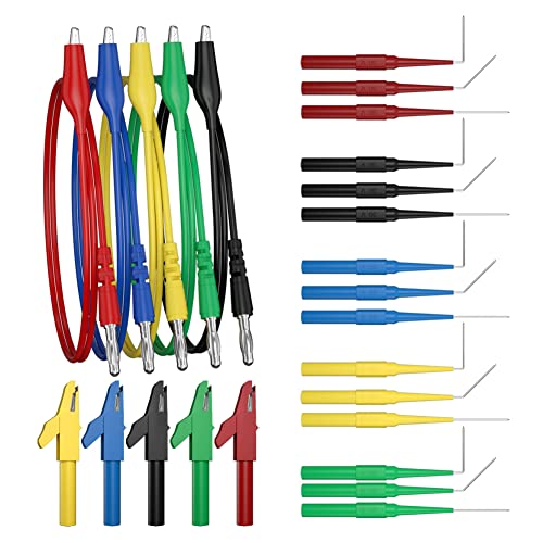 Test Lead Kit 25pcs Alligator Clip to 4mm Banana Plug Test Probe Back Probes Kit Test Pins for Automotive Repair Diagnosis Tools Set JT8006 - size: 25pcs
