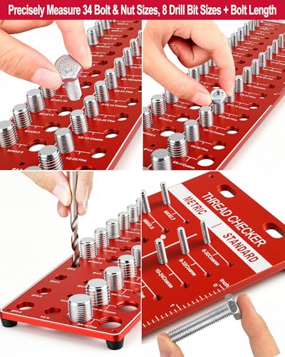 Manalete Thread Checker, 42 Nut and Bolt Thread Checker, Screw Size and Thread Identifier Gauge with 19 Standard & 15 Metric & 8 Drill Bit Gauges, Bolt Size Finder for Quickly Identify Thread Sizes - size: 42 Gauges - 19 Inch & 15 Metric &8 Drill Gauges