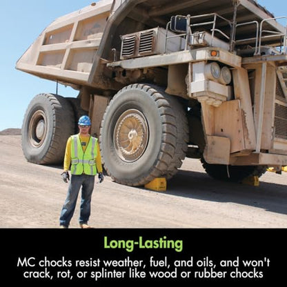 Checkers Heavy Duty Wheel Chocks for 46"-65" Tires, One Large Tire Chock for Lubrication Trucks and Maintenance Vehicles, 122 Ton Capacity, Lightweight HDPE, Made in The USA, Yellow, MC3009 - size: For 46"-65" Tires