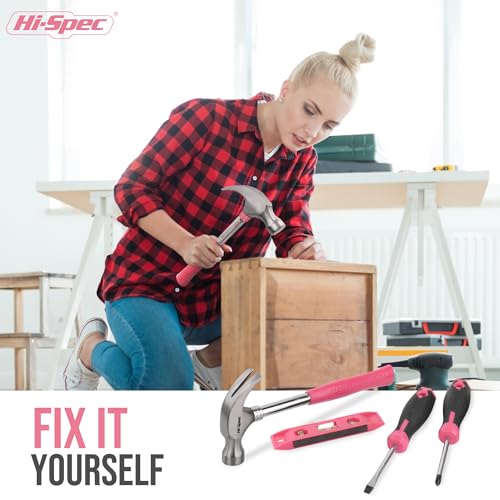 Hi-Spec Tool Kit, General Household Hand Tool Set with Toolbox Storage Case, All-in-One Compact Toolkit for DIY & Dorm Use, Pink | 38pc, everyday fixes made easier, organized portable storage, beginner-friendly selection, apartment and office tasks, tidy