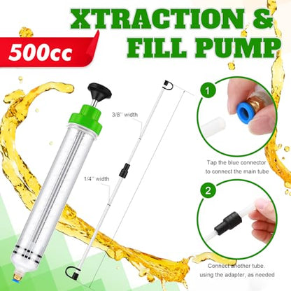 Lothee 2 Pack 500cc Automotive Fluid Extractor Pump Oil Extractor Hand Syringe Pump with Hose Manual Suction Vacuum Fuel Car Transfer for Power Steering, Hydraulic Fluid (Green) - color: Green