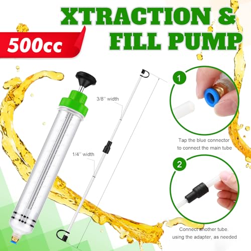 Lothee 2 Pack 500cc Automotive Fluid Extractor Pump Oil Extractor Hand Syringe Pump with Hose Manual Suction Vacuum Fuel Car Transfer for Power Steering, Hydraulic Fluid (Green) - color: Green