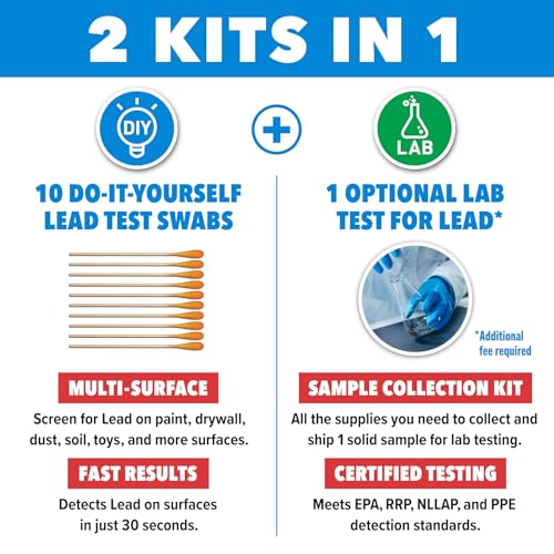Safe Home® Lead in Solids Combo Test Kit – 10 DIY Swabs + Optional Testing at our EPA Certified Lab – Made in the USA for Homeowners & Contractors – (1 Pack)