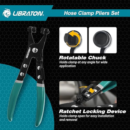 LIBRATON 2PCS Hose Clamp Pliers Set, Hose Clamp Tool, Hose Removal Pliers | for Fuel Oil Water Pipe, Swivel Hose Clamp Tool for Removal and Installation with Storage Pouch - size: hose clamp pliers+hose remover pliers