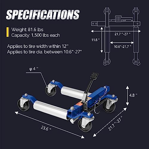 TUFFIOM Car Wheel Dolly Jack Set of 4, Hydraulic 6000-lbs Car Skates, 12'' Wheel Vehicle Positioning Jack, Heavy Duty Rollers with Foot Pedal for Tire Auto Repair Moving, Blue - color: Blue, Set of 4
